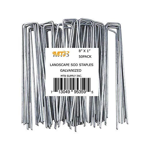 MTB 50 Pack 8x1 inch 11GA012inch Sod Staples Garden Pins Netting Stakes Ground Spikes Landscape Cover Pegs AntiRust Galvanized