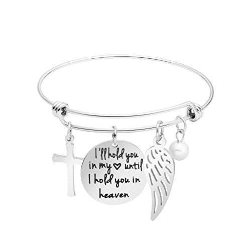 Memorial Jewelry Loss of Loved Mom Dad Grandma Expandable Bracelet Angel Wing Ill Hold You in My Heart Until I can Hold You in Heaven