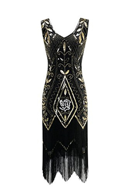 Metme Womens 1920s Vintage Flapper Fringe Beaded Great Gatsby Party Dress Black XLarge Metme Womens 1920s Vintage Flapper Fringe Beaded Great Gatsby Party Dress Black XLarge