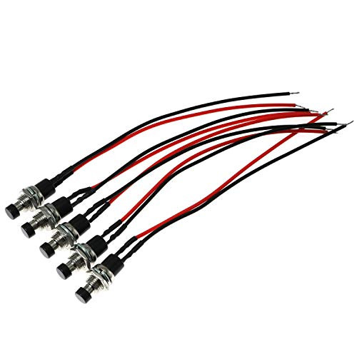 Eoutstanding Push Button Switch 5PCS Mini 2Pins 1A 250V AC SPST ONOFF Normal Open Momentary Push Button Switch with Presoldered Wires Black
