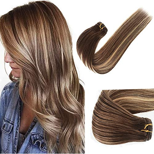 Balayage Highlights Sew in Human Hair Extensions Real Remy Hair Sew in Weft Hair Weave Bundles Seamless Double Weft Full Head Silky Straight Medium Brown with Honey Blonde Highlights 100g 16 Inch Balayage Highlights Sew in Human Hair Extensions Real Remy Hair Sew in Weft Hair Weave Bundles Seamless Double Weft Full Head Silky Straight Medium Brown with Honey Blonde Highlights 100g 16 Inch