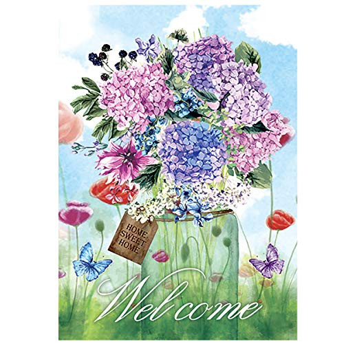 Morigins Welcome Spring Mason Jar Double Sided Garden Flag Floral Butterfly 125 x 18 Inch