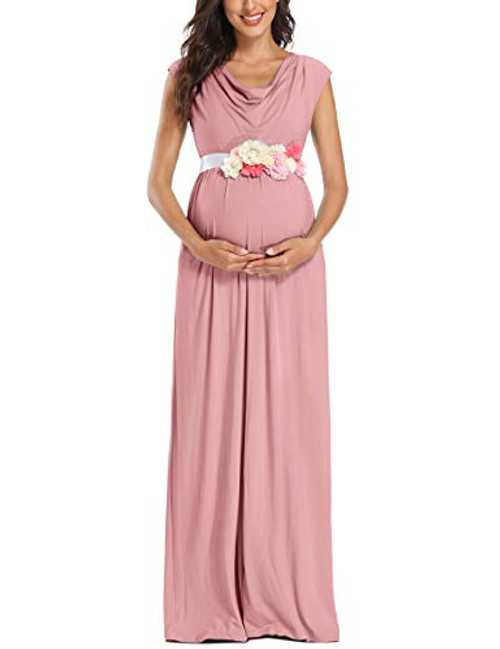 Maternity Dress Maternity Dress for Photoshoot Draped Neckline Dusty Pink XL