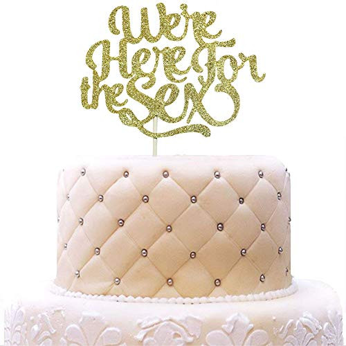 He or She Gender Reveal Cake Topper Boys or Girls Party Decorations Gold Glitter