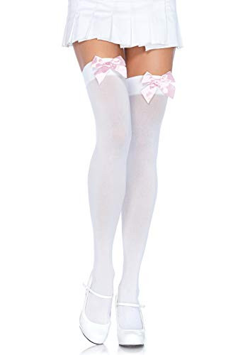 Leg Avenue Womens Satin Bow Accent Thigh Highs WhiteLight Pink One Size