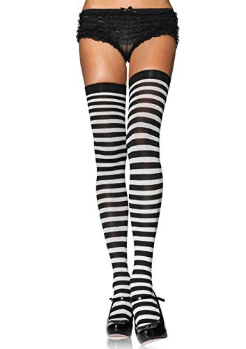 Leg Avenue Womens Plus Size Nylon Striped Stockings BlackWhite 1X2X