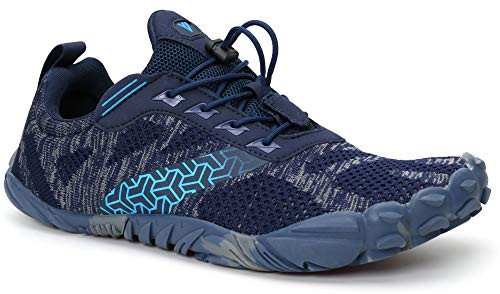 WHITIN Mens Trail Running Shoes Minimalist Barefoot 5 Five Fingers Wide Width Toe Box Gym Workout Fitness Low Zero Drop Male Walking Trainer Cross Training Blue Size 8