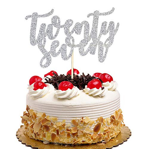Twenty Seven Cake Topper for 27th Anniversary Wedding Birthday Party Decorations Silver Glitter