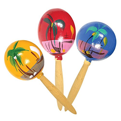 8 Inch Genuine Wooden Hand Painted Party Fiesta Maracas 6 Pairs  12 Pieces Per Pack