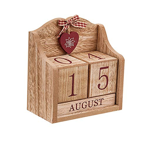 Obling Wood Blocks Perpetual Calendar Desk Accessory Chic Day Month Number for Home and Office Wood
