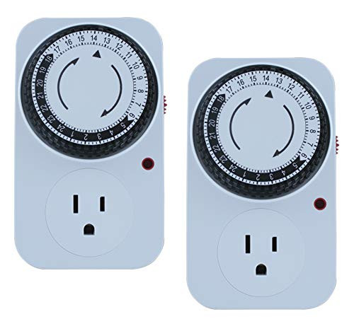 MIYAKO USA 24 Hours Mechanical Timer Indoor Plug-in Grounded Electric Outlet 15 Minutes Interval 2-Pack (SC-802)