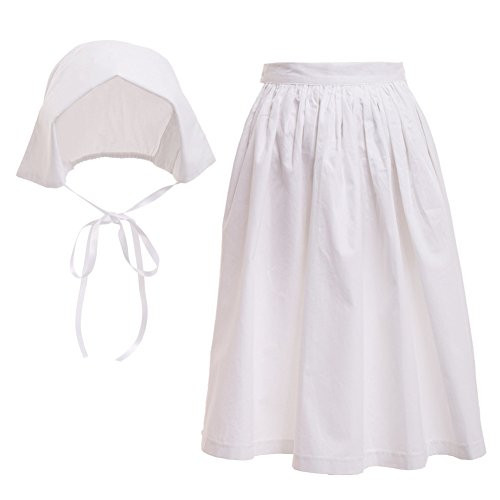 GRACEART Pilgrim Pioneer Colonial Girl Costume Accessories 100 Cotton Apron  Bonnet US Size14Bonnet  Apron