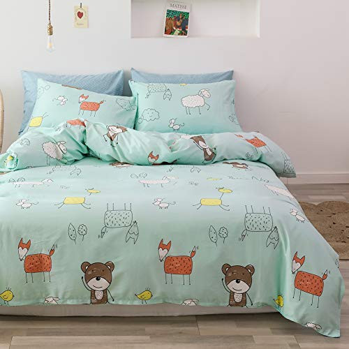 BlueBlue Bear Duvet Cover Set Twin 100 Cotton Bedding for Kids Boys Girls Teens Cartoon Sheep Fox Deer Mouse on Teal 1 Animal Comforter Cover with Zipper Ties 2 Pillowcases Zoo Twin BlueBlue Bear Duvet Cover Set Twin 100 Cotton Bedding for Kids Boys Girls Teens Cartoon Sheep Fox Deer Mouse on Teal 1 Animal Comforter Cover with Zipper Ties 2 Pillowcases Zoo Twin