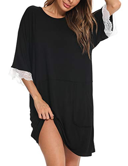 YYA Womens Sleepshirt Soft Nightshirt Loose Sleepwear ONeck Loungewear Short Sleeve Nightwear Plus Size Black XXL YYA Womens Sleepshirt Soft Nightshirt Loose Sleepwear ONeck Loungewear Short Sleeve Nightwear Plus Size Black XXL