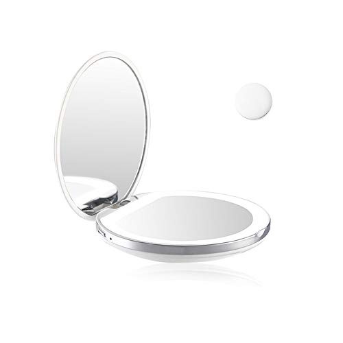 Hovico LED Lighted Travel Makeup Mirror 3 inch Lighted Compact Mirror with Light Rechargeable Magnified Travel Mirror Portable Vanity Mirror White