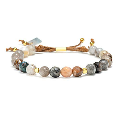 Beaded Bracelets for Women6mm Natural Stones Beads Bracelet Adjustable Braided Rope Gemstone Charm Bracelets for Women Men