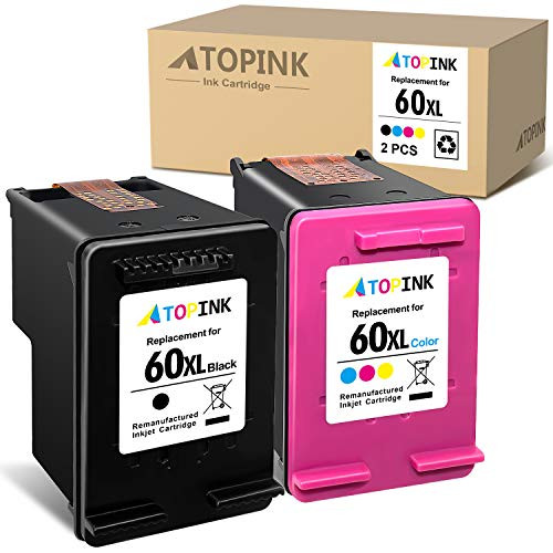 ATOPINK Remanufactured Ink Cartridge Replacement for HP 60XL 60 XL Fit in PhotoSmart C4700 C4600 D110a C4795 C4750 C4680 Envy 100 114 120 110 111 DeskJet F4235 F4580 F4400 F2430 1 Black 1 TriColor