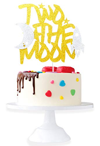 Two The Moon Cake Topper  Happy 2nd Birthday Space Rocket Cake Decor  Novelty Kids Two Years Old Birthday Party  Second Anniversary Party Decorations