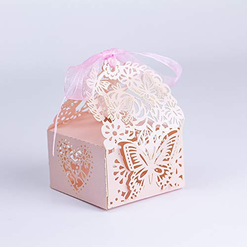 KAZIPA 50pcs Laser Cut Wedding Favor Boxes, Butterfly Anniverary Party Wedding Favor Gift Candy Boxes Candy (Pink Butterfly) KAZIPA 50pcs Laser Cut Wedding Favor Boxes, Butterfly Anniverary Party Wedding Favor Gift Candy Boxes Candy (Pink Butterfly)