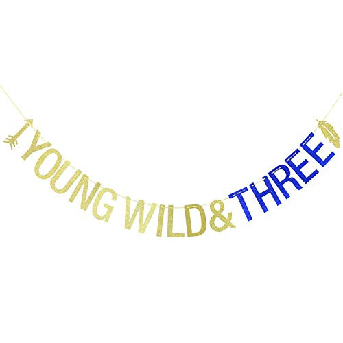 Young Wild Three Banner Happy 3rd Birthday Banner 3rd Birthday Decorations ?Blue and Gold? Young Wild Three Banner Happy 3rd Birthday Banner 3rd Birthday Decorations ?Blue and Gold?