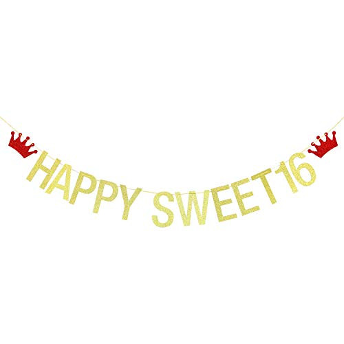 Happy Sweet 16 Banner  16th Birthday Decorations 16th Birthday Banner 16th Birthday Party Supplies?Gold?