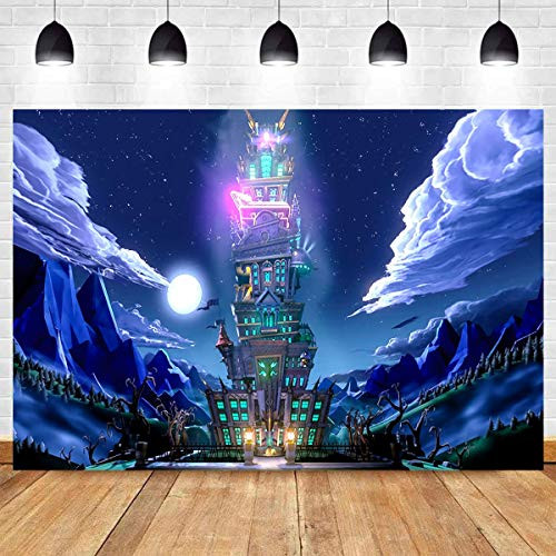 Mario Ghost Castle Themed Photography Backdrop Horror Halloween Party Backdrops Children Game Party Supplies Kids Birthday Party Banner Night Moon Castle Photo Background Cake Table Decorations 7x5ft