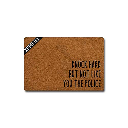 IFHUH Knock Hard But Not Like You The Police Doormat Funny Welcome Mat Front Door Mat Rubber Non Slip Backing Funny Doormat Indoor Outdoor Rug 236 inW X 157 inL