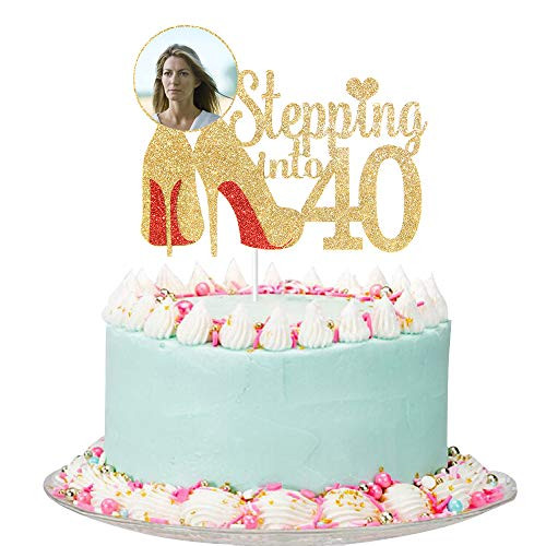 Gold Glitter Stepping into 40 Cake Topper  Women 40th Birthday Cake Topper 40th Birthday Party Decorations