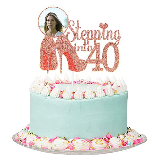 Rose Gold Glitter Stepping into 40 Cake Topper  Women 40th Birthday Cake Topper  40th Birthday Party Decorations