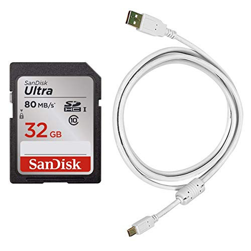 USB Cable for Canon Powershot ELPH 190 Digital Camera - 6 Feet + SD Card 32GB Class 10.