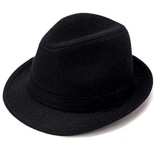 Mens Classic Manhattan Structured Gangster Trilby Fedora Hat with Band Black
