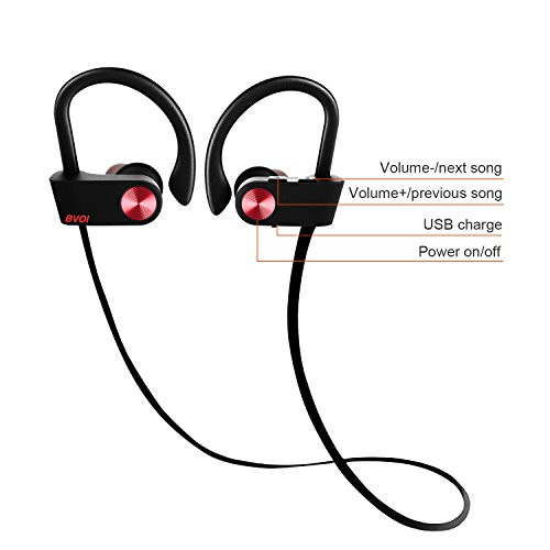 BVOI Bluetooth Headphones, Best Wireless Sports Earphones w/Mic IPX7 Waterproof HD Stereo Sweatproof Earbuds for Gym Running Workout 8 Hour Battery Noise Cancelling Headsets