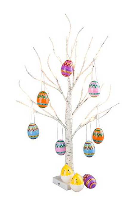 Vanthylit Easter Decor Prelit 2FT Easter Egg Floral Tree Lights with Timer Centerpiece Decoration Tabletop for Easter Home Wedding Holiday