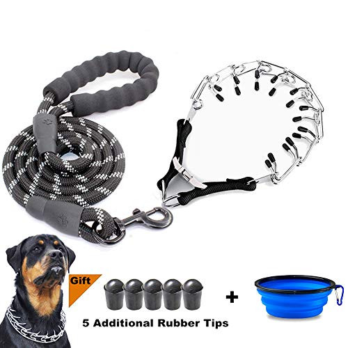 VCZONE Dog Prong Collar Adjustable Stainless Steel Pinch Collar with Rubber Caps and Dog Leashes for Medium and Large Dogs Training Black Dog Leashes VCZONE Dog Prong Collar Adjustable Stainless Steel Pinch Collar with Rubber Caps and Dog Leashes for Medium and Large Dogs Training Black Dog Leashes
