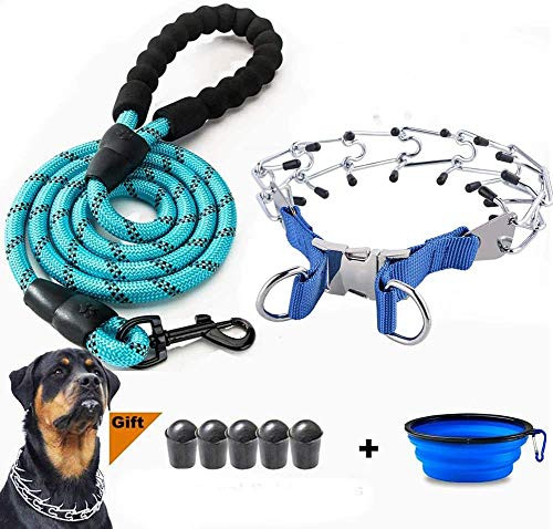 VCZONE Dog Prong Collar Adjustable Stainless Steel Pinch Collar with Rubber Caps and Dog Leashes for Medium and Large Dogs Training 236 inch Blue VCZONE Dog Prong Collar Adjustable Stainless Steel Pinch Collar with Rubber Caps and Dog Leashes for Medium and Large Dogs Training 236 inch Blue