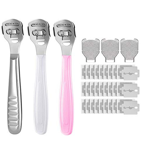 3 Sets 36 PCS Callus Remover for Feet Foot Callus Shaver Heel Hard Skin Remover For Hand Feet Pedicure Razor Tool Shavers with 30 Replacement Slices 3 Callus Shavers and 3 Foot File Heads