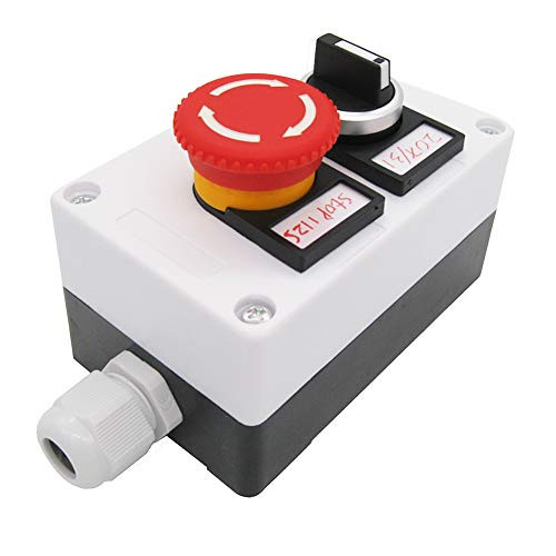 TWTADERed Mushroom Emergency Stop 1NC 1NO Latching Push Button Switch 3 Positions 2NO Latching Rotary Select Selector Switch Station Box Quality Assurance for 3 Years hz11ZS20X