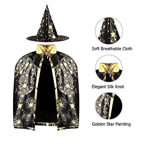 Kids Halloween Costumes Witch Wizard Cloak with Hat Wizard Cape and Hat Childs Costume for Boys Girls