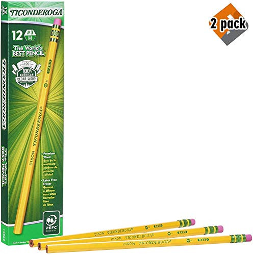 Ticonderoga Pencils WoodCased #3 HB HardFine Yellow 12Pack 13883  Pack of 2