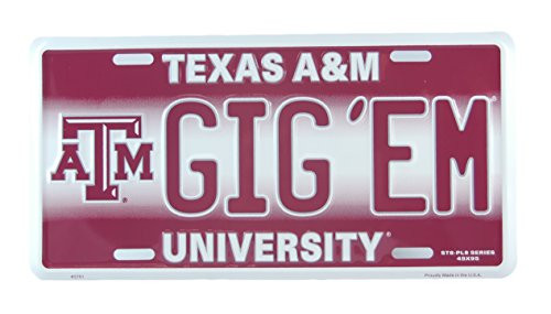 HangTime Texas AM University Gig Em Metal License Plate Wall Tag