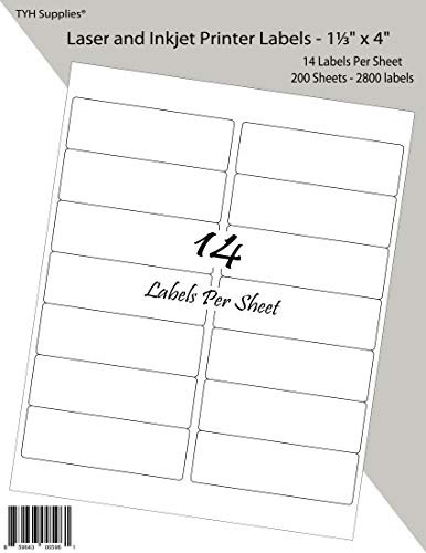 TYH Supplies Address Labels 1-1/3" x 4", White Matte, 2800 Labels, Laser & Inkjet Printer, Strong Adhesive, for Avery 5162 Template