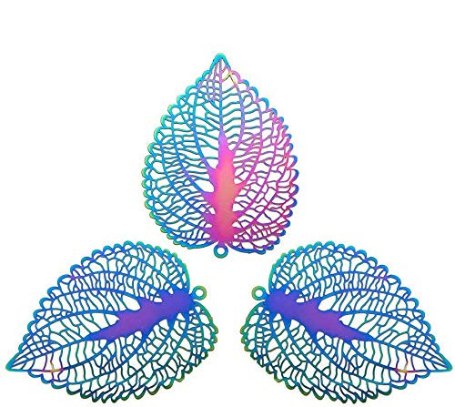 DanLingJewelry 50Pcs 201 Stainless Steel Etched Metal Embellishments Filigree Leaf Charms Pendants for Jewelry Making 47x35mm