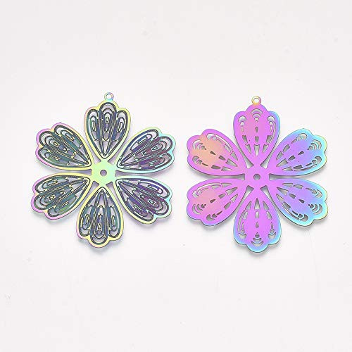 DanLingJewelry 5Pcs 201 Stainless Steel Etched Metal Embellishments Flower Charms Pendants for Jewelry Making 47x395mm DanLingJewelry 5Pcs 201 Stainless Steel Etched Metal Embellishments Flower Charms Pendants for Jewelry Making 47x395mm