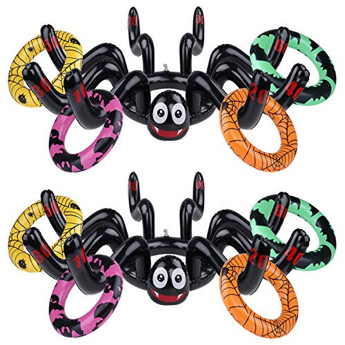 GINMIC Halloween Ring Toss Game Set Inflatable Spiders Witchs Hat Ring for Kids Adults Spider Ring Toss Game Perfect for Halloween Carnival School Party Favor Supplies Decoration Outdoor Indoor