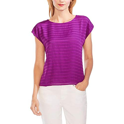 Vince Camuto Womens Striped Crew Neck Pullover Top Purple L