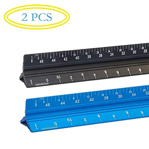 Architectural Scale Ruler Two 12 Inch Triangular Aluminum Architect Scale Imperial Blueprints Ruler Metal Ruler Drafting Ruler Architect Ruler Metal Ruler for Engineers Students Draftsman