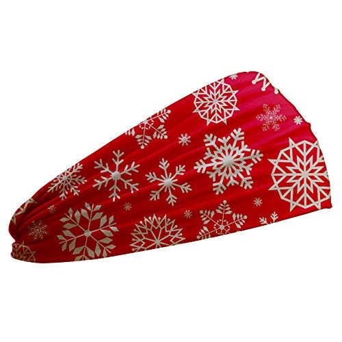 Shimmer Anna Shine Ultimate Sports Sweat Wicking Headband Holiday Red Snowflake