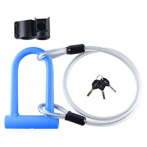 MokenEye Bike U Lock with Strong Cable Heavy Duty Bicycle U-Lock with Mount 16mm Shackle and 12mm x1.2m Steel Flex Cable with Mounting Bracket for Road Bike Mountain Bike (Blue)