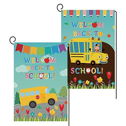 Kumfie House 2pcs Welcome Back to School Garden Flag DoubleSided School Bus Flag for School Days Decorative Lawn Yard Flags for Indoor Outdoor Decoration 125 x 185 InchGreen