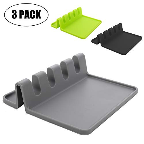 JOELELI Silicone Utensil Rest with Drip Pad for Multiple Utensils 3 Pcs Heat Resistant Spoon Rest  Spoon Holder for Stove Top Kitchen Utensil Holder for Spoons Ladles Tongs
